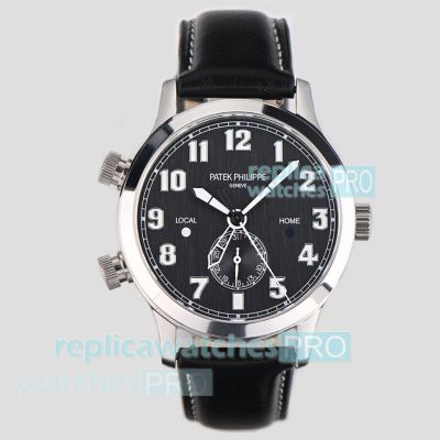 Swiss Replica Patek Philippe Calatrava Black Dial 42mm Pilot Travel Time Watch 